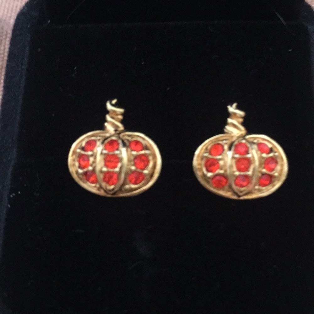 New Gold Pumpkin Earrings Orange Crystals - Picture 4 of 8